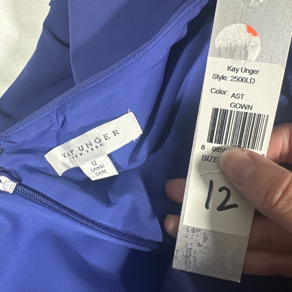 NEW $328 Kay Unger [ 12‎ ] Demi Walk Thru Jumpsuit in Cobalt Blue #J2072 - Picture 3 of 16